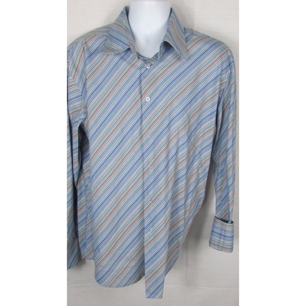 Report Collection Long Sleeve‎ Button Front Dress Shirt XL stripes blue Mens NEW